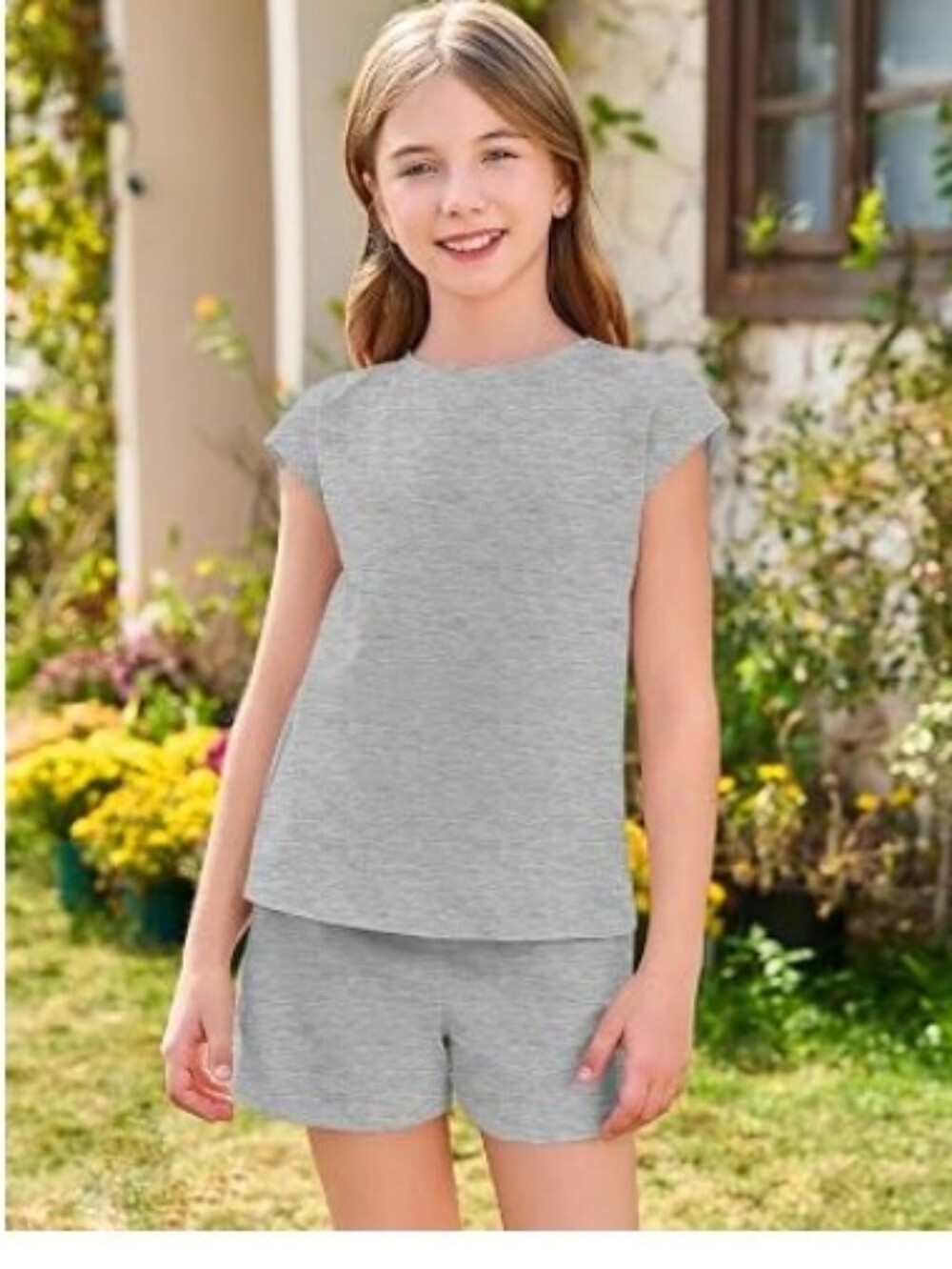 Girls 2 Piece Outfits Summer Casual Lounge Set Clothing Set Gray